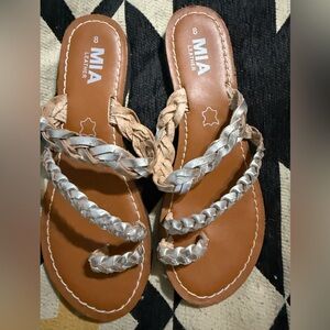 MIA Braided Leather Sandals in Silver